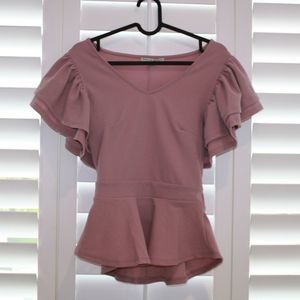 HAUTE MONDE Woman's Short Sleeve Rose Pink Ruffle Shirt Blouse Size S
